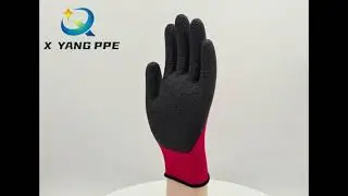 black latex crinkle gloves red #polyester liner #workinggloves #blacklatexcrinkle #potective