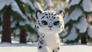 snow leopard fur is walking in a winter forest