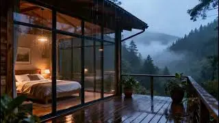 Rain Falling on a Wooden Cabin Deck | Sleep, Study, Relax