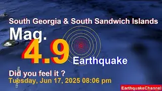 South Sandwich Islands Region on Tuesday, Jun 17, 2025, at 08:06 pm (Universal Time) Earthquake to