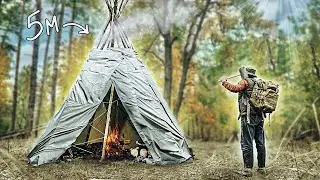 24 HOUR NATIVE AMERICAN TEEPEE BUILD - Primitive Survival ASMR