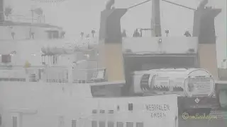 Nebelfahrt Autof&auml;hre WESTFALEN Emden Insel Borkum DCNN IMO 7217004 AG EMS RoRo island ferry BJ 1972