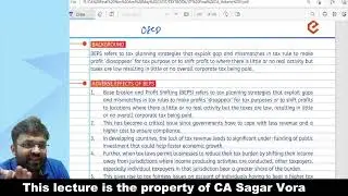 Prof. Sagar Vora | Base Erosion And Profit Shifting | L1