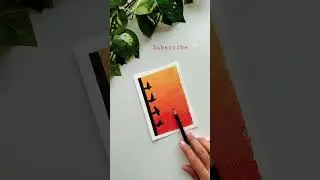 Silhouette painting 🌅 Oil pastel drawing ✍️ #artshorts #beginnerartist #oilpasteldrawing