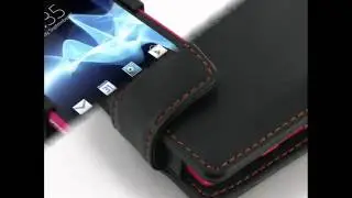 PDair Leather Case for Sony Xperia Acro S LT26W - Flip Type (Black/Orange Stitch)