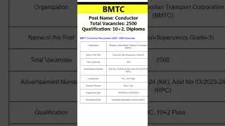 BMTC Recruitment 2024 #conductor#12thpass
