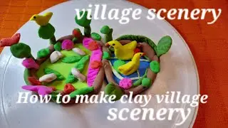 Diy how to make clay miniature village scenery //Diy ground, pond, flower, tree, bird, duck, cow.