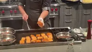 Live WOLF® cooking demonstration - DOUBLE GRIDDLE - fish w/salad - cooking + cleaning how-to, tips