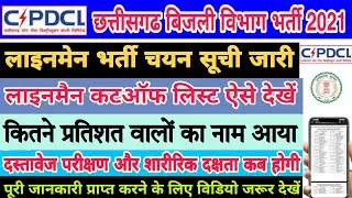 Cspdcl Lineman Merit List 2021 | Cg Lineman cutoff 2021 | cg Bijli vibhag Lineman Result 2021