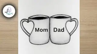 Mom Dad drawing - Mom and Dad drawing on Cup / pencil drawing for beginners / Cup Drawing