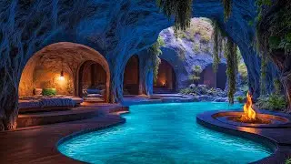 Sleep Sounds in Cave Pool with Fire | Relaxing Water & Fire Ambience for Insomnia and Deep Sleep Aid