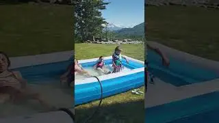 CUTE GIRLS PLAYING IN THE SWIMMING POOL || SUMMER IN ALASKA #shorts #inflatabblepool