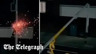 Moment masked men in Yorkshire cut down a speed camera