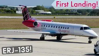 Inaugural Loganair ERJ 135 Flight Landing at Guernsey Airport, GCI