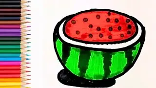 How to draw half watermelon step by step | simple drawing | Fruits drawing