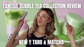 NEW LANEIGE BUBBLE TEA COLLECTION REVIEW 🍵🧋 TRYING MATCHA & TARO LIP GLOWY BALM  are they worth it??