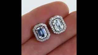 Cercei Aur Alb 14 k Halo Acvamarin Zirconiu Naturale stilunic.ro
