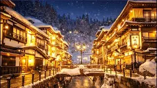 雪の温泉街、大正ロマンの夜。 | Snowy Hot Spring Town Night Walk 4K ASMR