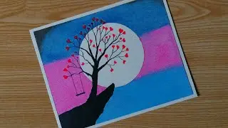 New Art video for beginners || Love tree drawing with oil pastels - step by step