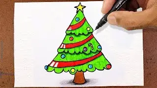 COMO Desenhar e Pintar &Aacute;RVORE DE NATAL, COLORINDO E DESENHANDO F&Aacute;CIL