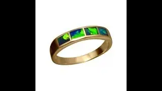 Green and Blue Inlay Opal Ring 14k Yellow Gold | FlashOpal