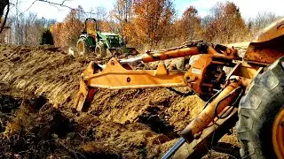 Digging a MASSIVE Trench: Case Backhoe and John Deere Tractor