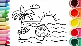How to Draw a Cute Tropical Island for Kids | Easy Step by Step Drawing Tutorials