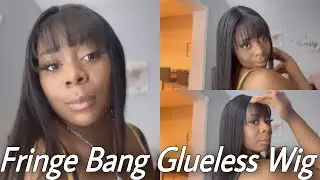 (SUPER QUICK) Installing Fringe Bang Glueless Wig 18in Ft. Tinashe Hair !!!