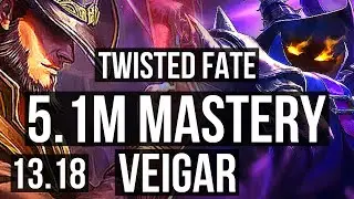 TWISTED FATE vs VEIGAR (MID) | 5.1M mastery, 7/1/2, 500+ games, Godlike | EUW Master | 13.18