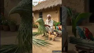 Dog loved the palm rooster made by the poor man and the parrot 🐔 #ai #dog #craft