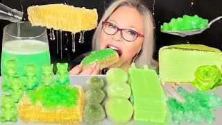 ASMR EATING GREEN TEA RICE CAKE, SHERBET MOCHI, MATCHA CREPE CAKE, MELON BAR,  HONEYCOMB, MUKBANG 먹방