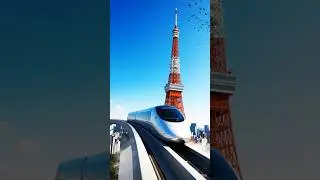 Ultra-modern metro train passing by Eiffel Tower #train #ai #railway #travel #france #eiffeltower