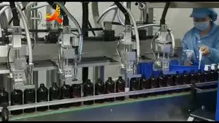 Small Jar Can Cosmetics Filler Capper Line, Automatic 4 Tracking Heads Liquid Filling Capping Sys.