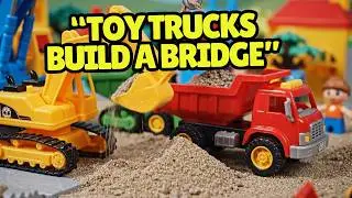 Toy Construction Trucks Build a Tiny Bridge | Stop Motion for Kids