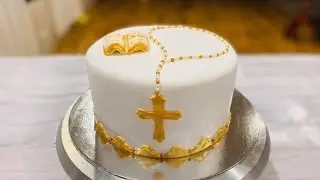 Holy communion cake.gold and white communion cake.simple design holy communion cake in Malayalam