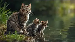 Mother Cat And Baby Cat Go Fishing | A Happy Day By The Lake 🐟🌿