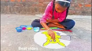 Small kids drowing rongoli design pikachu 😍 best video #art #kids 