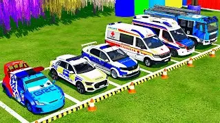 POLICE COLORFULL - TRANSPORTING POLICE CARS, AMBULANCE VEHICLES, FIRE TRUCK WITH TRUCK - FS22 #115