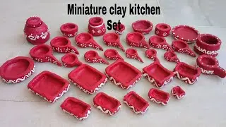 Unboxing Miniature Clay Kitchen set l primitive technique handmade kitchen set #claykitchenset