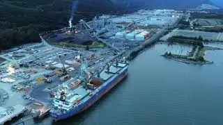 Riotinto Alcan Smelter and LNG Canada, Kitimat LNG construction update at sunset in 4K