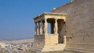 4K Porch of the Caryatids Close-up Parallax in Athens, Greece