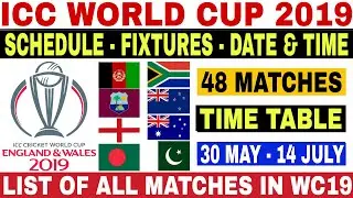 ICC WORLD CUP 2019 SCHEDULE | WORLD CUP 2019 SCHEDULE, TIME TABLE, DATE, TEAMS, VENUES AND FIXTURES