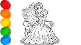 How To Draw Elsa Sitting On The Chair, Drawing panting And Coloring For Kids And Toddlers |