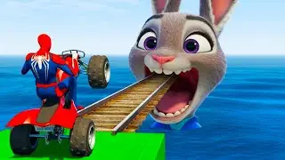 SPIDER-MAN against JUDY Ride on Motorcycle STUNT FUNNY MOMENTS | GTA 5 MULTIVERSE الأبطال الخارقين
