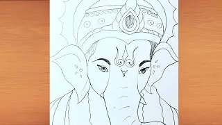 Ganpati Ji Face Outline Sketch For Beginners | Ganpati Ji Ki Drawing | Ganpati Bappa Art