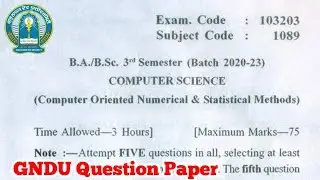 Gndu BA / Bsc 3rd Semester Computer Science Question Paper | Bsc 3rd Semester Computer Science Paper