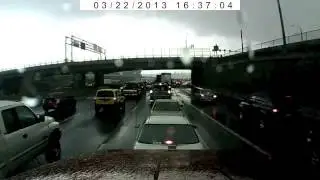 Truck Driving in evening traffic in Portland, Oregon