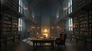 Gothic Library Fireplace Night | 4K Ambience for Focus
