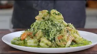 ZOODLES- Zucchini Noodles with Pesto and Shrimp