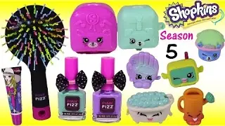 Pink Fizz Beauty SET! Mirror Hair Brush Nail Polish LIP GLOSS! SHOPKINS Season 5 12 PACK! FUN